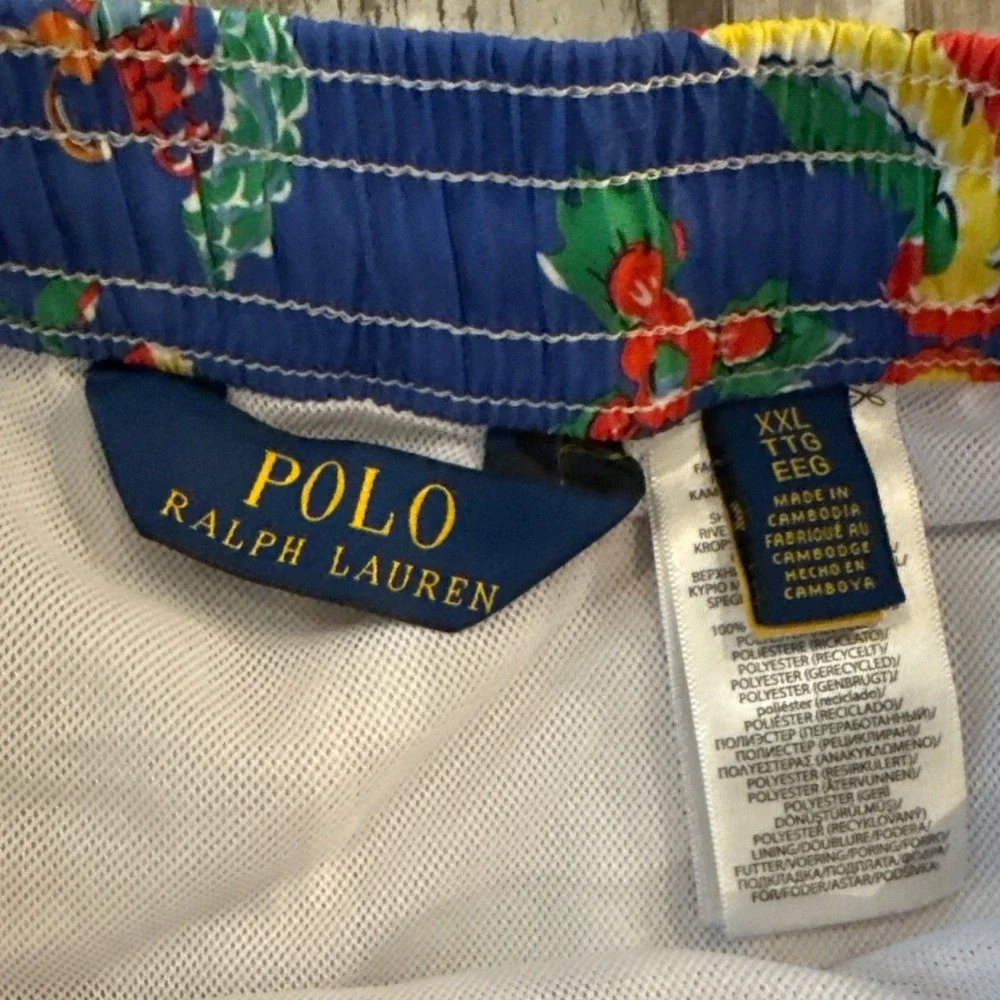 Polo Ralph Lauren Mens Tropical Swim Trunks Bird Floral XXL Blue Board Shorts